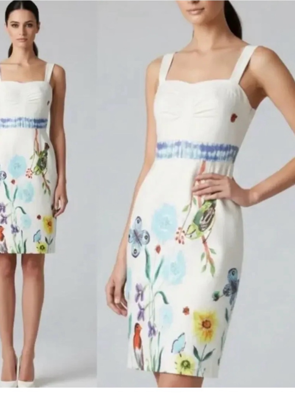 Anthropologie White Floral Print Sundress with Blue Accents XS